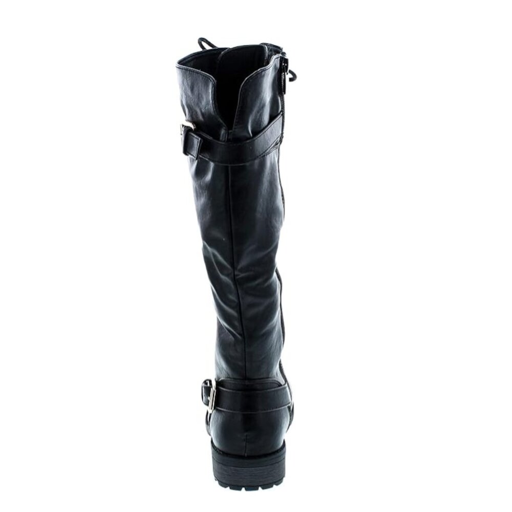 Women's Black Lace-up Knee High Buckle Riding Boots, Sz 10, NEW - Picture 4 of 6